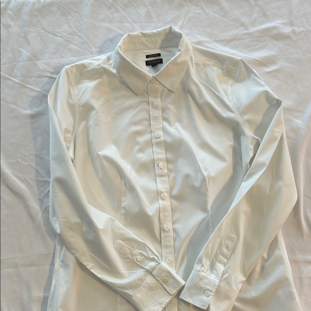 Talbots White Women's Dress Shirt - Classic Button Front